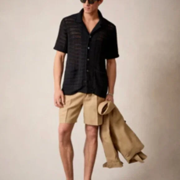 Todd Snyder Open Knit Guayabera Shirt Black Size Medium NWOT - Picture 5 of 5